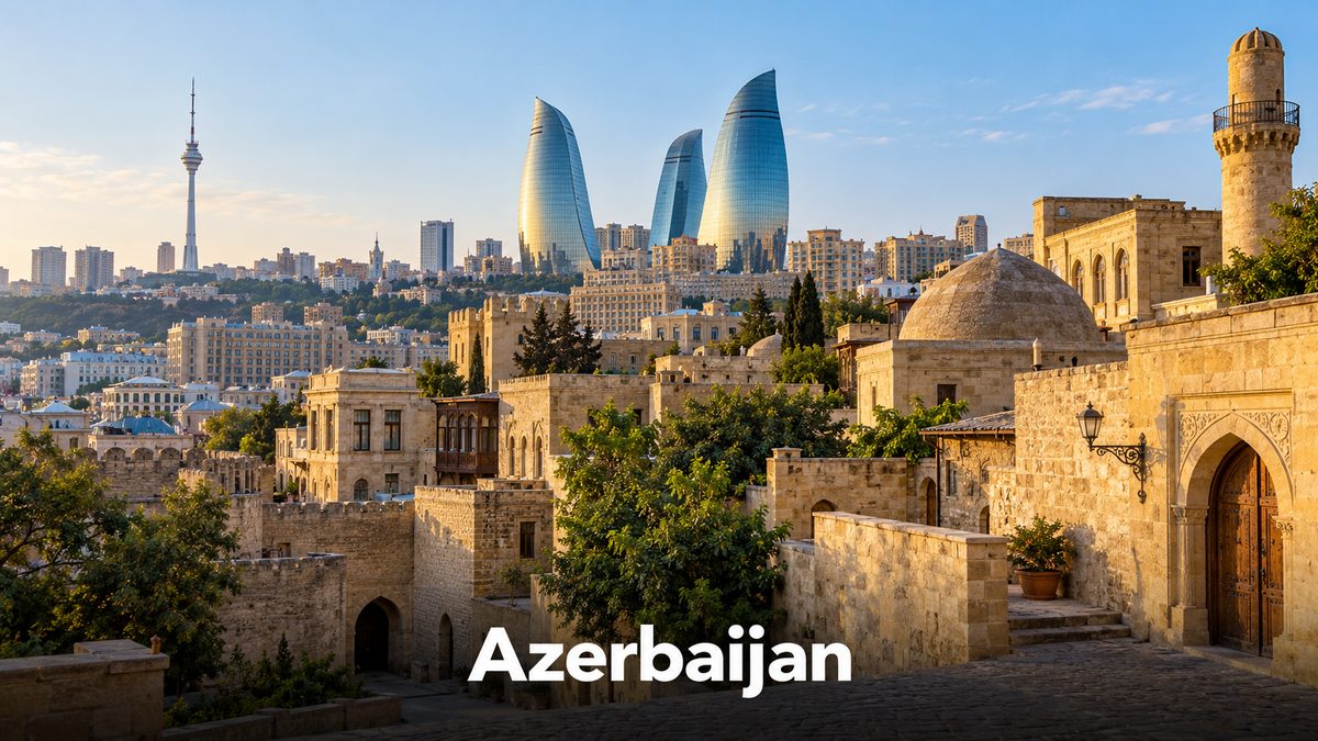 Baku Old City and the Flame Towers in Azerbaijan, a short trip from Dubai