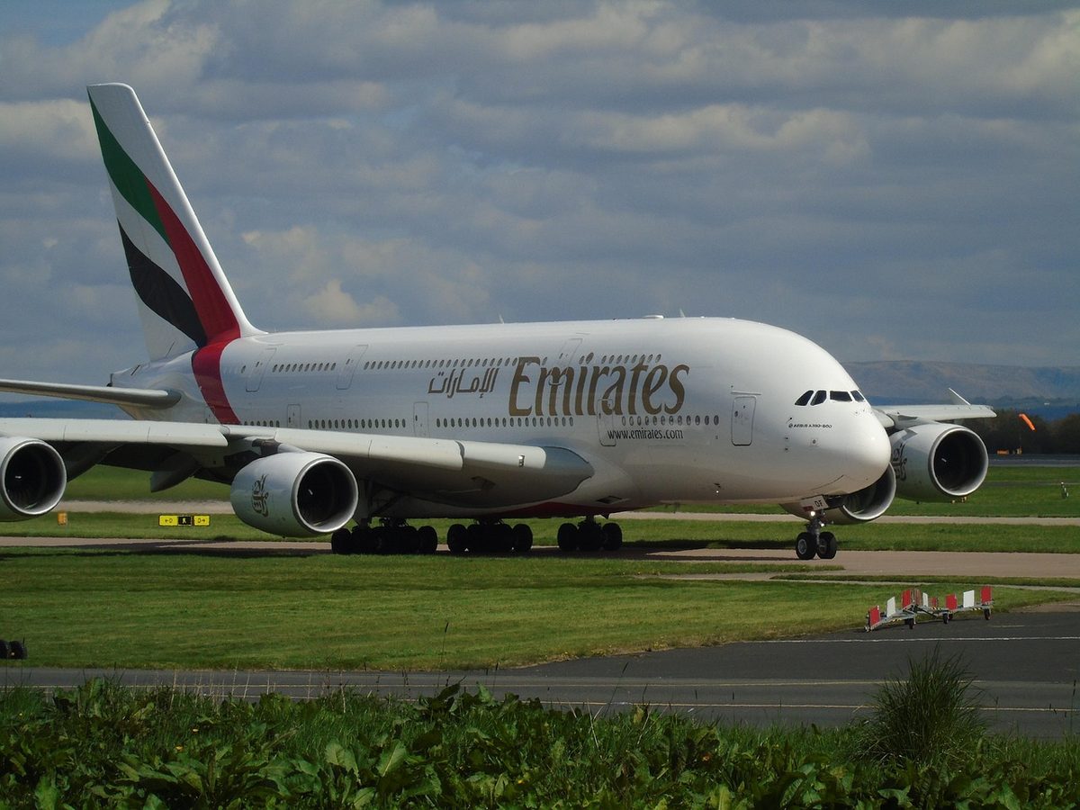 Emirates Airbus A380 on the taxiway illustrating Emirates checked baggage allowance rules
