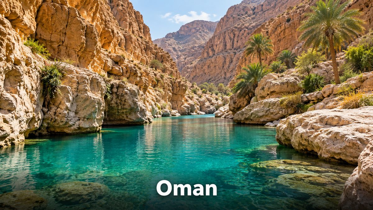 Turquoise pools in a wadi in Oman, the closest cheap destination to Dubai